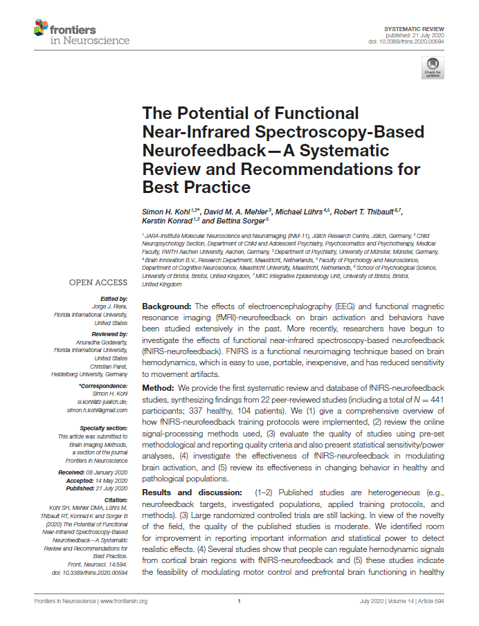 The Potential of Functional Near-Infrared Spectroscopy-Based Neurofeedback—A Systematic Review and Recommendations for Best Practice