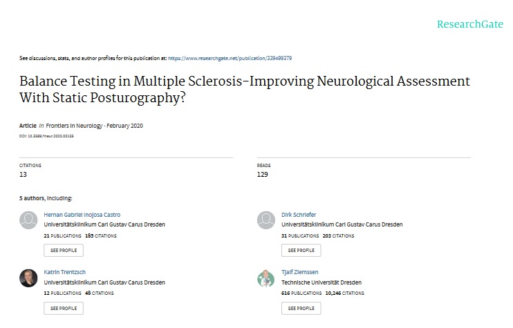 Balance Testing in Multiple Sclerosis-Improving Neurological Assessment With Static Posturography?