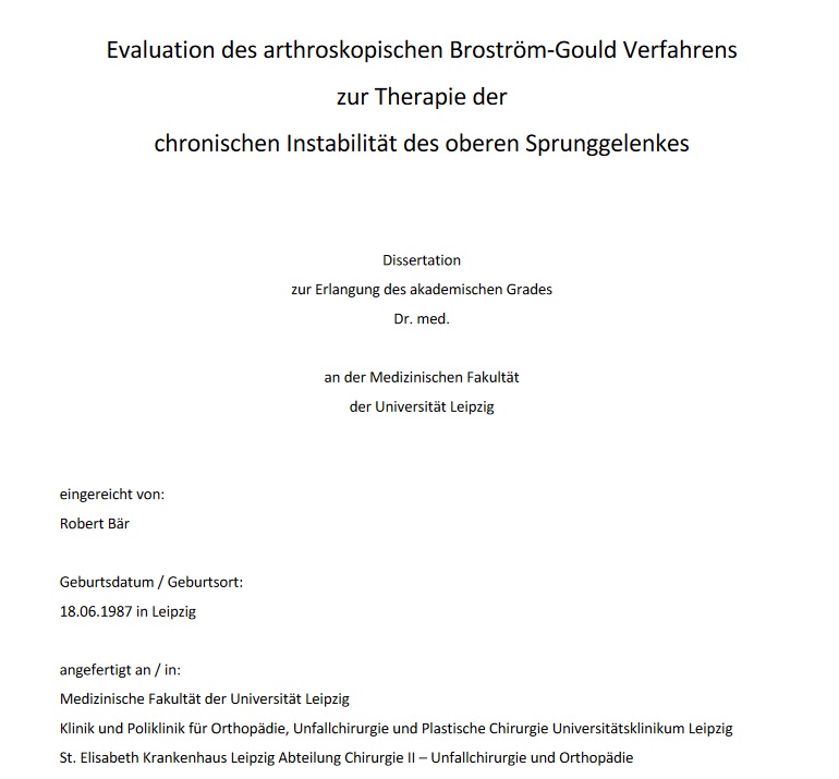 Evaluation of the arthroscopic Broström-Gould procedure for the treatment of chronic instability of the upper ankle joint (2021-10 dissertation).